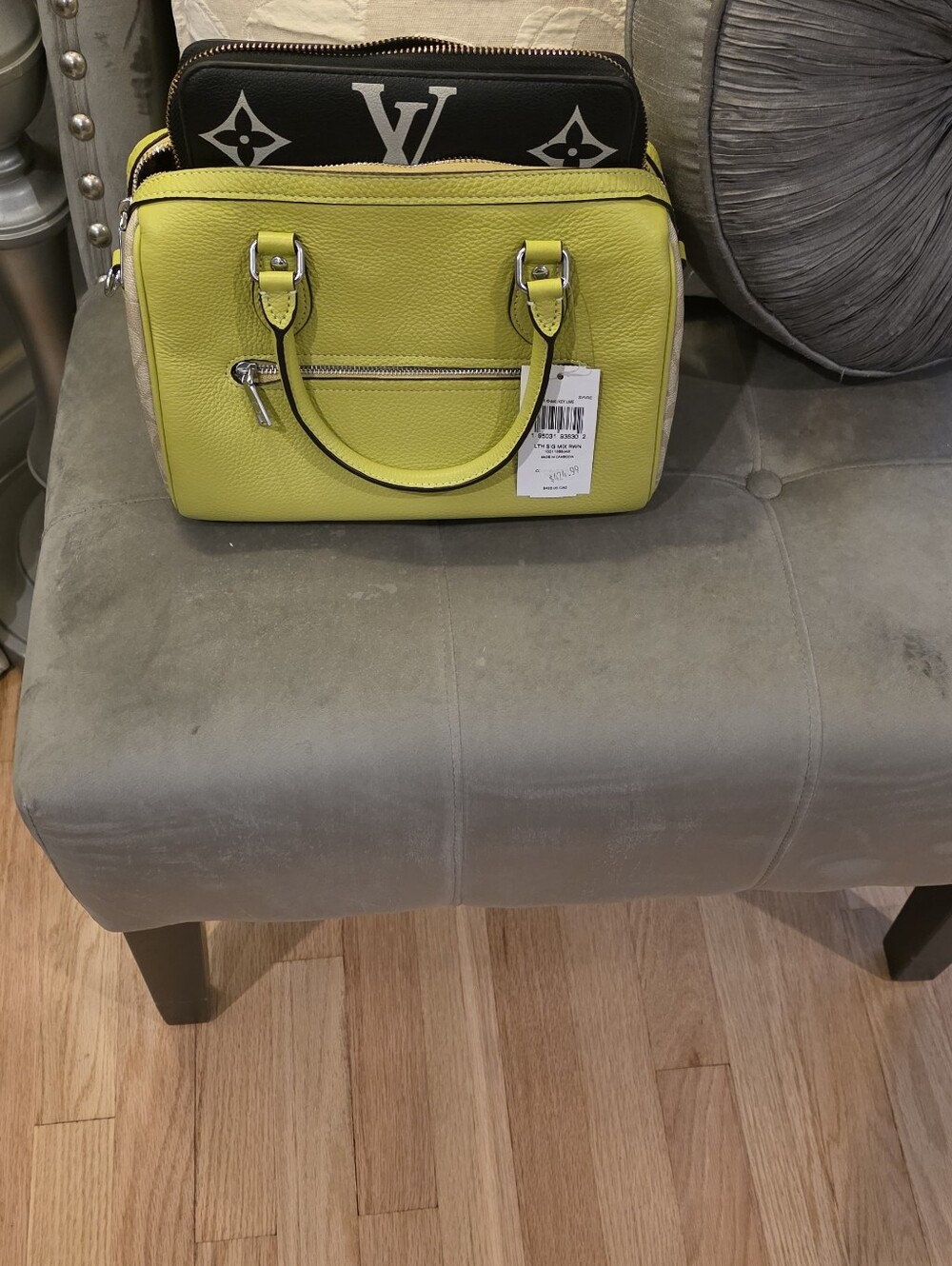 Coach Pebbled Leather Satchel in Chartreuse and Tan Trim - Picture 5 of 5